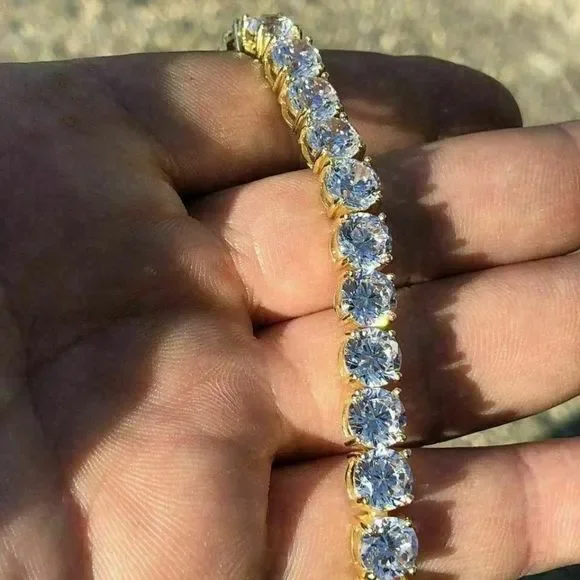 Solid 925 Sterling Silver Yellow Gold Tennis Chain